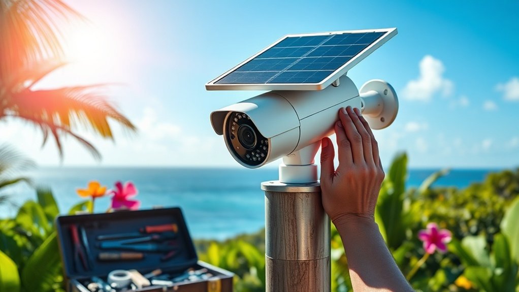 installation de caméra de surveillance alimentée par énergie solaire